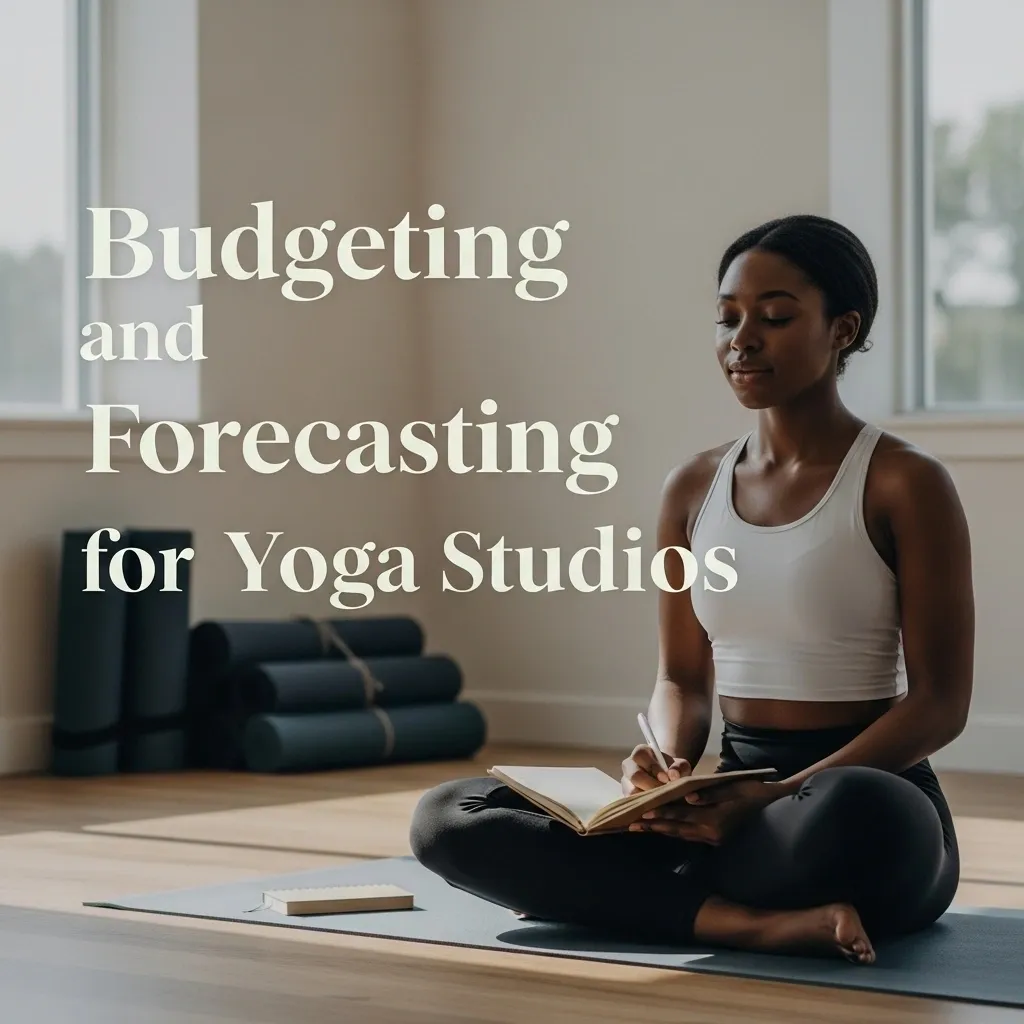 Woman meditating with yoga budgeting book.